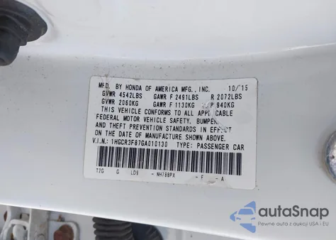 2016 Honda Accord Ex-L V-6 from USA, damaged, VIN 1HGCR3F87GA010130